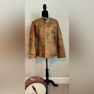 Chico's Gold and Pink Embroidered Floral Blazer with Tailored Elegance